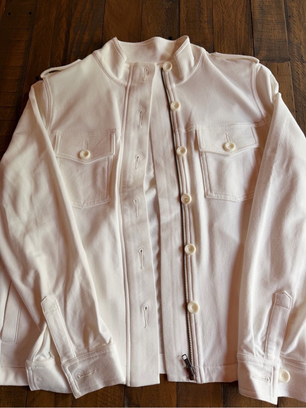Cabi Lighthouse Jacket White Military Style Zip Front EUC Size S